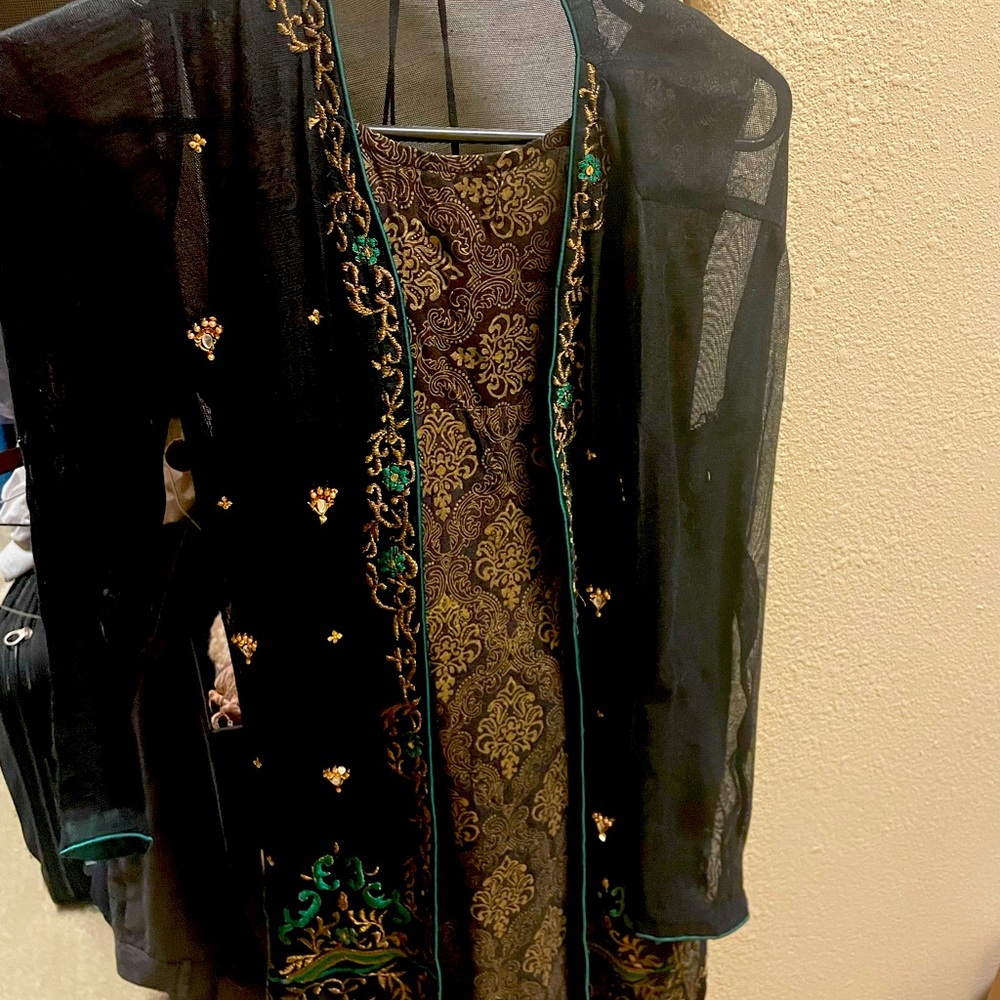 Stylish black kurta with green embroidery